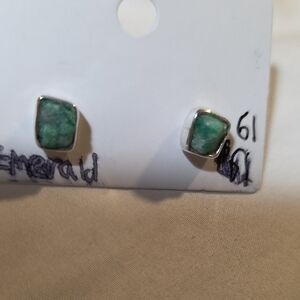 Elegant Sterling Silver and Green Emerald Stud Earrings
